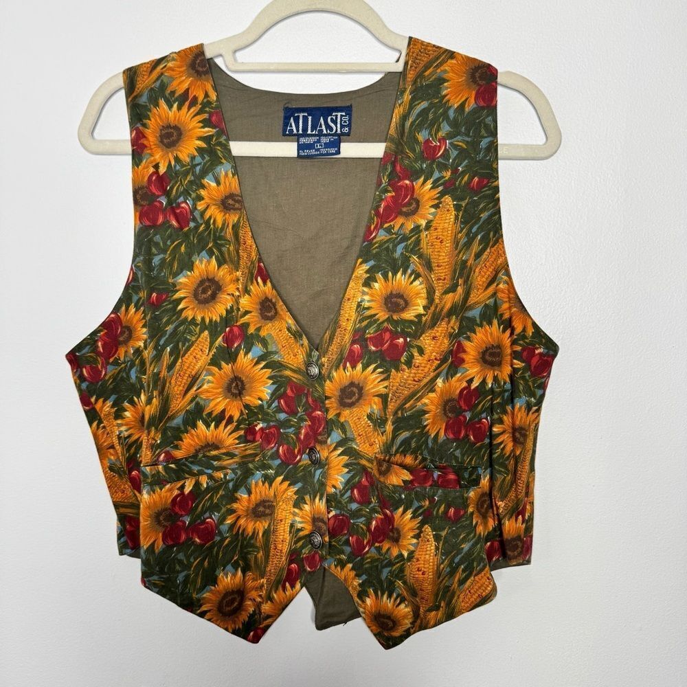 Vintage Atlas sunflower print vest size large